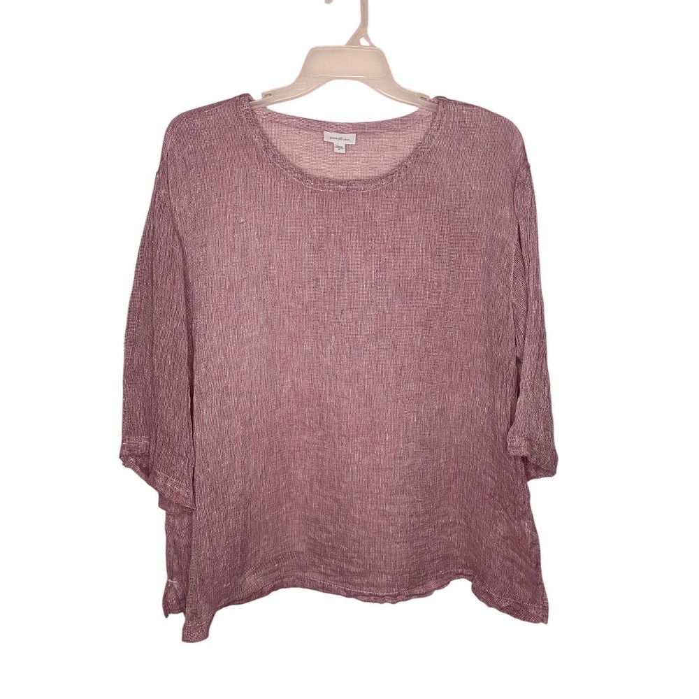 Pure Jill J Jill Womens XL Linen Lavender Sheer 3/4 Sleeve Pullover Blouse Top